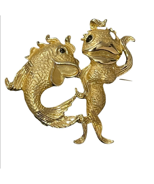 LUCKY lady fish gold finish large brooch