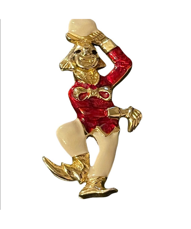 So cute! Enameled circus clown gold finish brooch