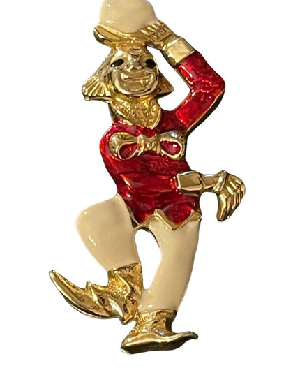 So cute! Enameled circus clown gold finish brooch