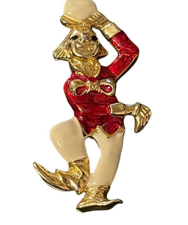 So cute! Enameled circus clown gold finish brooch