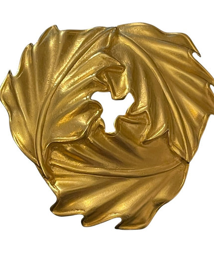 Large Heavy 3.5” Leaf gold finish brooch chunky vintage 1980s