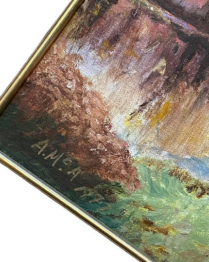 Vintage wood framed signed landscape oil painting