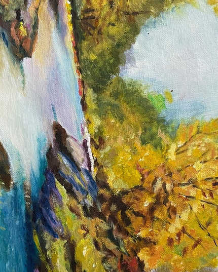 Vintage signed landscape oil painting wood frame
