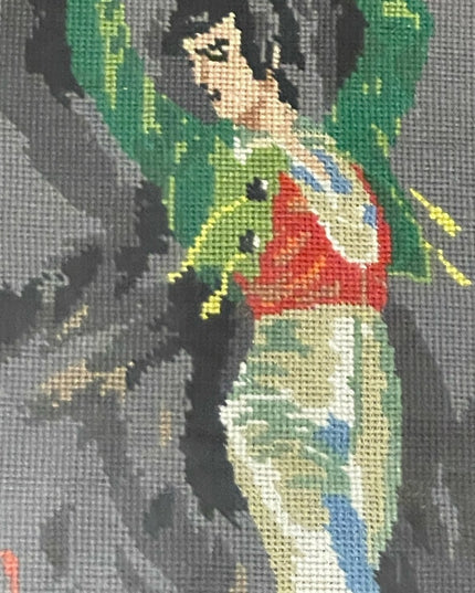 Vintage Mid Century Spanish Flamenco dancer framed needlepoint picture Male