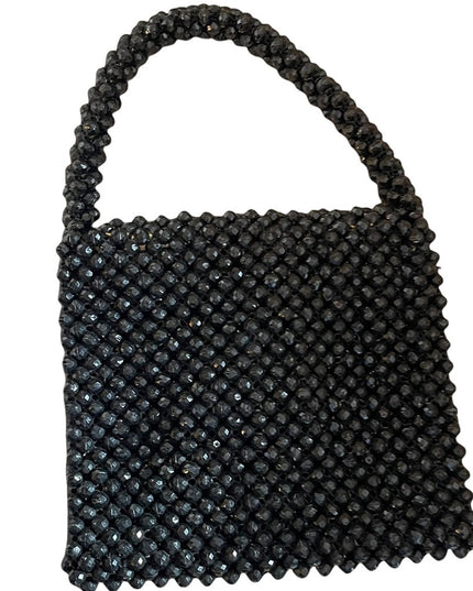 Vintage 1970s black plastic bead small bag so cute!