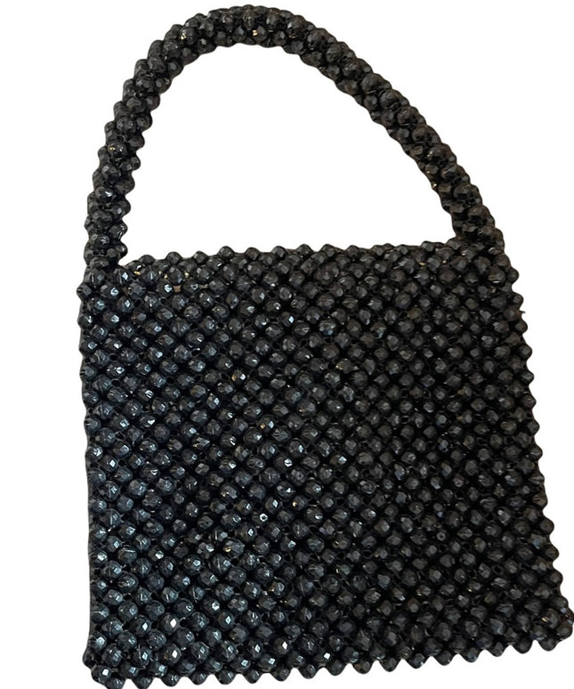 Vintage 1970s black plastic bead small bag so cute!