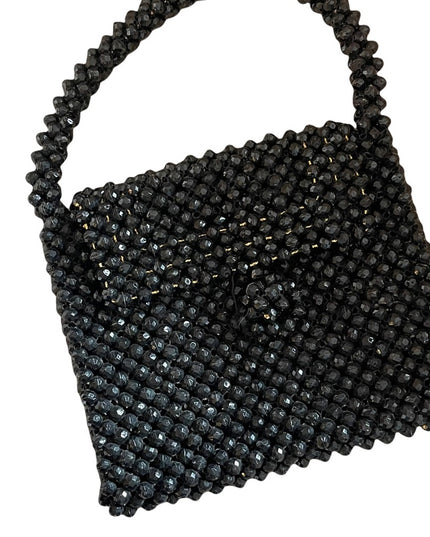 Vintage 1970s black plastic bead small bag so cute!