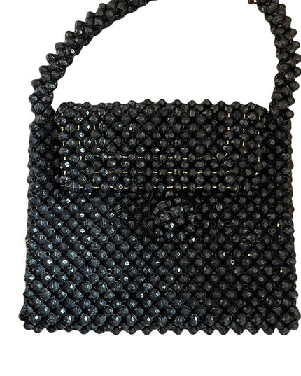 Vintage 1970s black plastic bead small bag so cute!