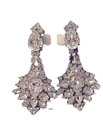Vintage stunning clear crystal chunky dangle earrings clip ons