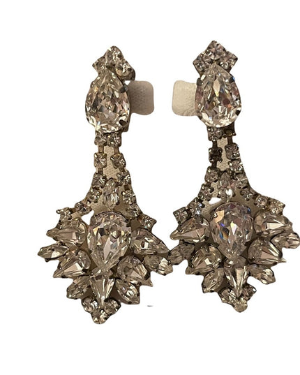Vintage stunning clear crystal chunky dangle earrings clip ons