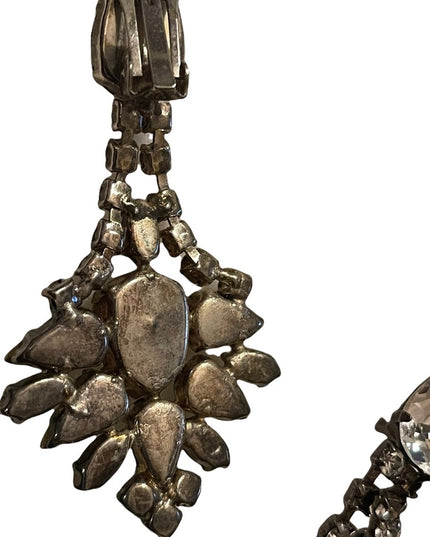 Vintage stunning clear crystal chunky dangle earrings clip ons