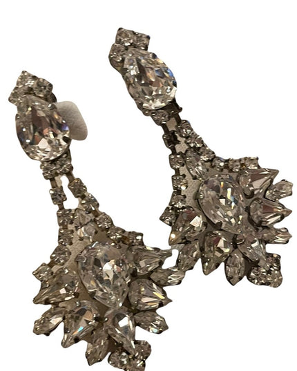 Vintage stunning clear crystal chunky dangle earrings clip ons