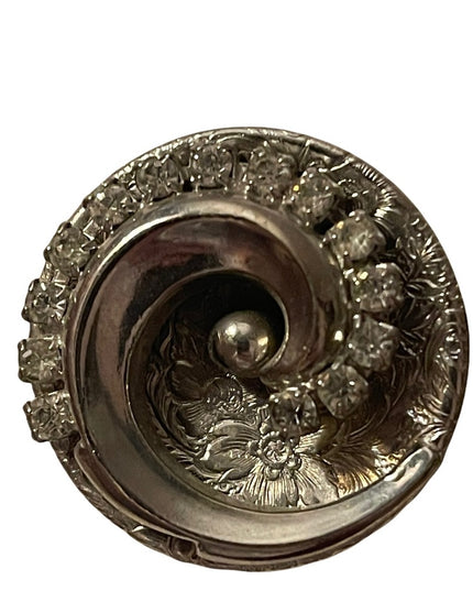 Vintage silver finish crystal spiral chunky clip on round earrings