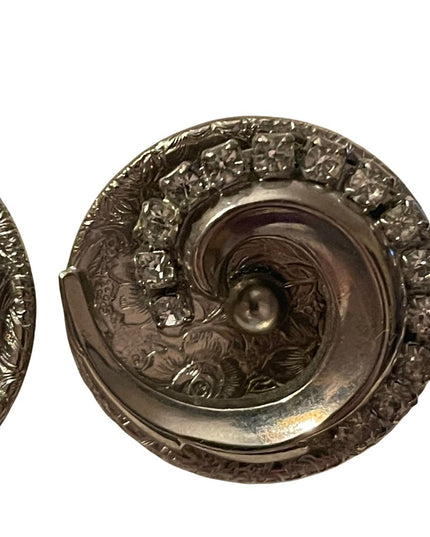 Vintage silver finish crystal spiral chunky clip on round earrings