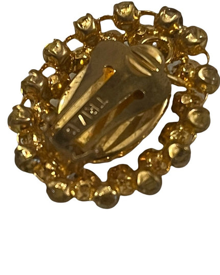 Vintage Golden oval glass with ab crystals TRIAD clip on earrings