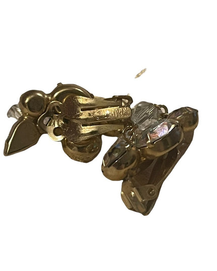 Vintage Kramer gold finish AB crystal Clip on fancy earrings