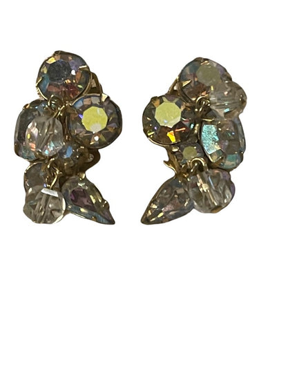 Vintage Kramer gold finish AB crystal Clip on fancy earrings