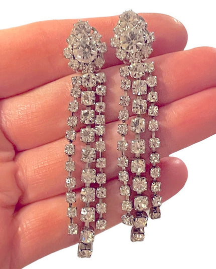 Vintage silver tone Crystal dangle party earrings