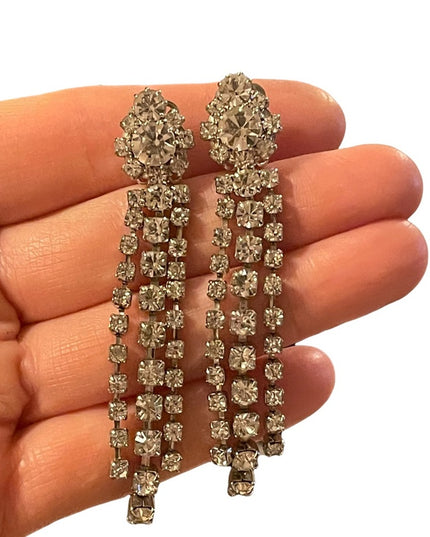 Vintage silver tone Crystal dangle party earrings