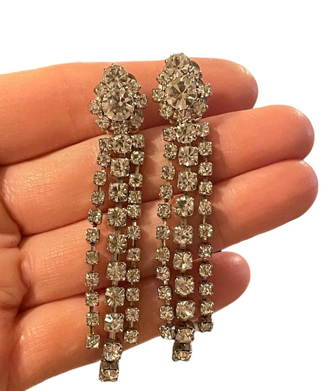 Vintage silver tone Crystal dangle party earrings