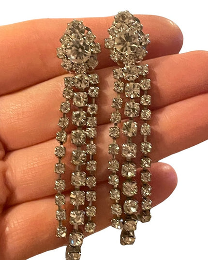 Vintage silver tone Crystal dangle party earrings