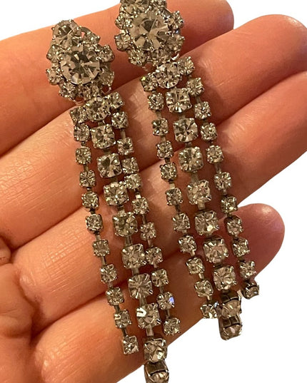 Vintage silver tone Crystal dangle party earrings