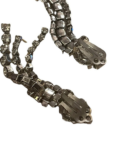 Vintage silver tone Crystal dangle party earrings