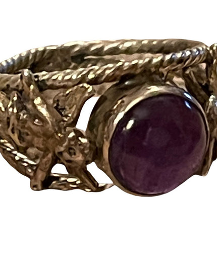Vintage sterling silver 925 Angels cherubs amethyst fancy ring
