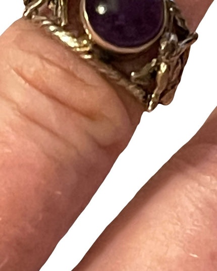 Vintage sterling silver 925 Angels cherubs amethyst fancy ring