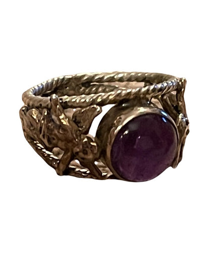 Vintage sterling silver 925 Angels cherubs amethyst fancy ring