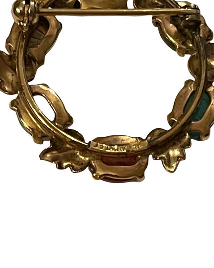 Vintage 12k GF fold filled scarab leaf real stone brooch