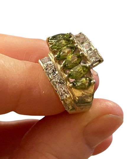 Sterling silver 925 peridot & CZ cocktail ring