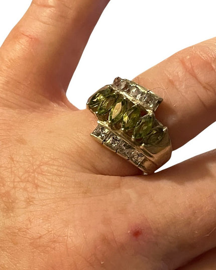 Sterling silver 925 peridot & CZ cocktail ring