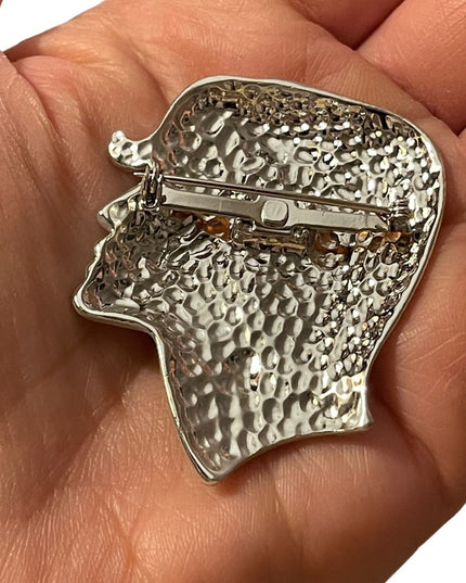 Beautiful vintage woman head fancy brooch silver finish