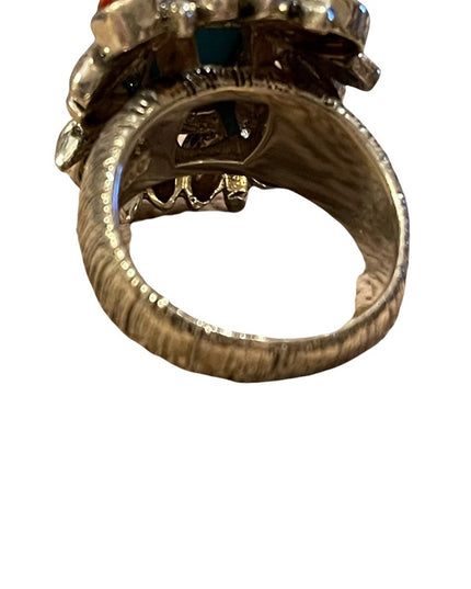 Vintage sterling silver large chunky navajo Turquoise & Spiny Oyster Ring