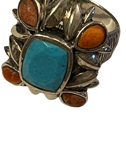 Vintage sterling silver large chunky navajo Turquoise & Spiny Oyster Ring