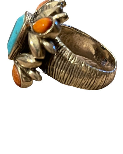 Vintage sterling silver large chunky navajo Turquoise & Spiny Oyster Ring