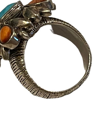Vintage sterling silver large chunky navajo Turquoise & Spiny Oyster Ring