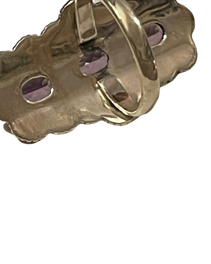 Vintage sterling silver 925 amethyst oblong wire work heart design ring