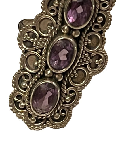 Vintage sterling silver 925 amethyst oblong wire work heart design ring