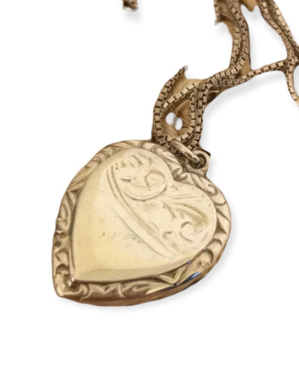 VTG Sterling silver etched heart locket necklace