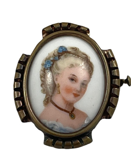 Antique Limoges France Ceramic Cameo brooch lady
