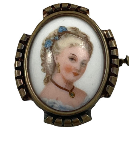 Antique Limoges France Ceramic Cameo brooch lady