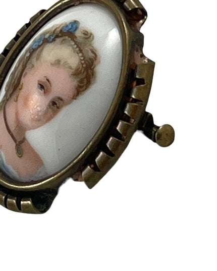 Antique Limoges France Ceramic Cameo brooch lady