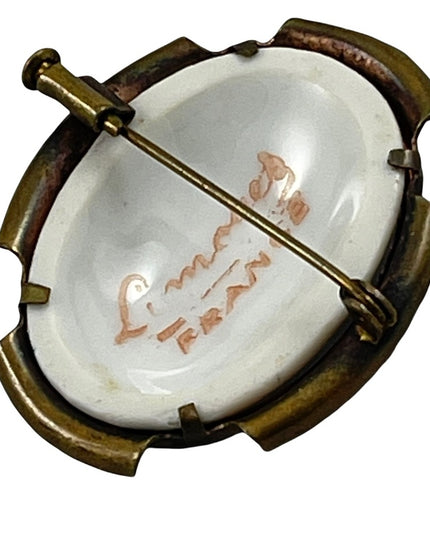 Antique Limoges France Ceramic Cameo brooch lady
