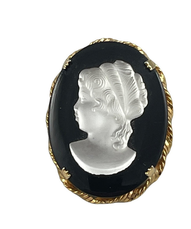 Vintage CZECH glass cameo brooch beautiful’ black silhouette