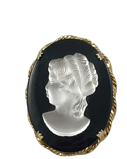 Vintage CZECH glass cameo brooch beautiful’ black silhouette