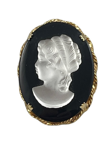 Vintage CZECH glass cameo brooch beautiful’ black silhouette