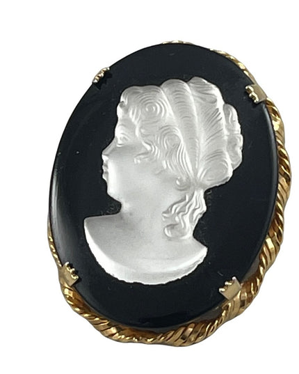 Vintage CZECH glass cameo brooch beautiful’ black silhouette