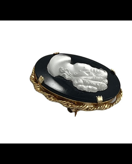 Vintage CZECH glass cameo brooch beautiful’ black silhouette